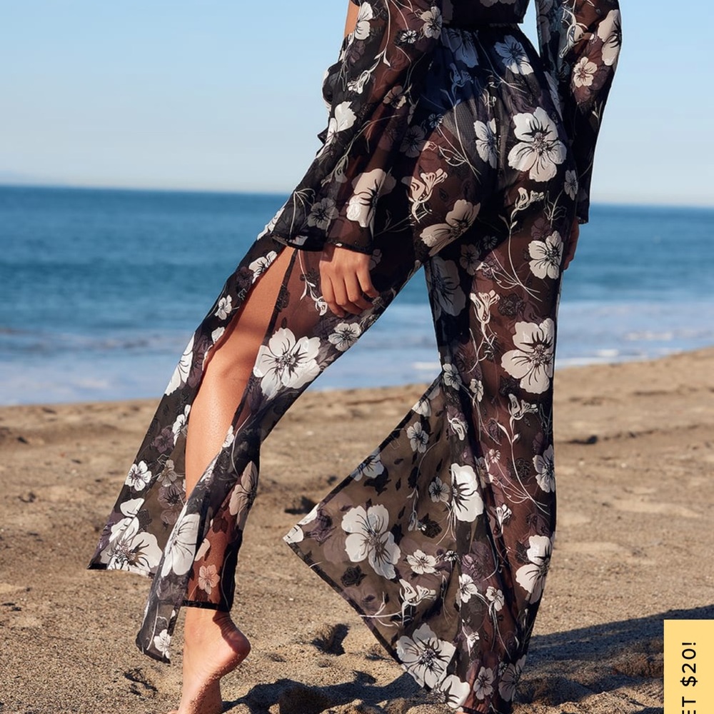 South Sea Sweetie Black and White Floral Sheer Swim Cover Up Set - Picture 3 of 5